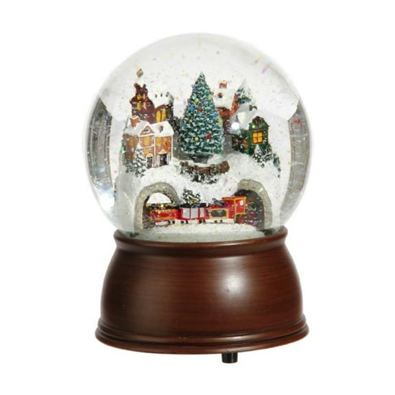 Musical House and Moving Train Snowglobe, 6.5-inch