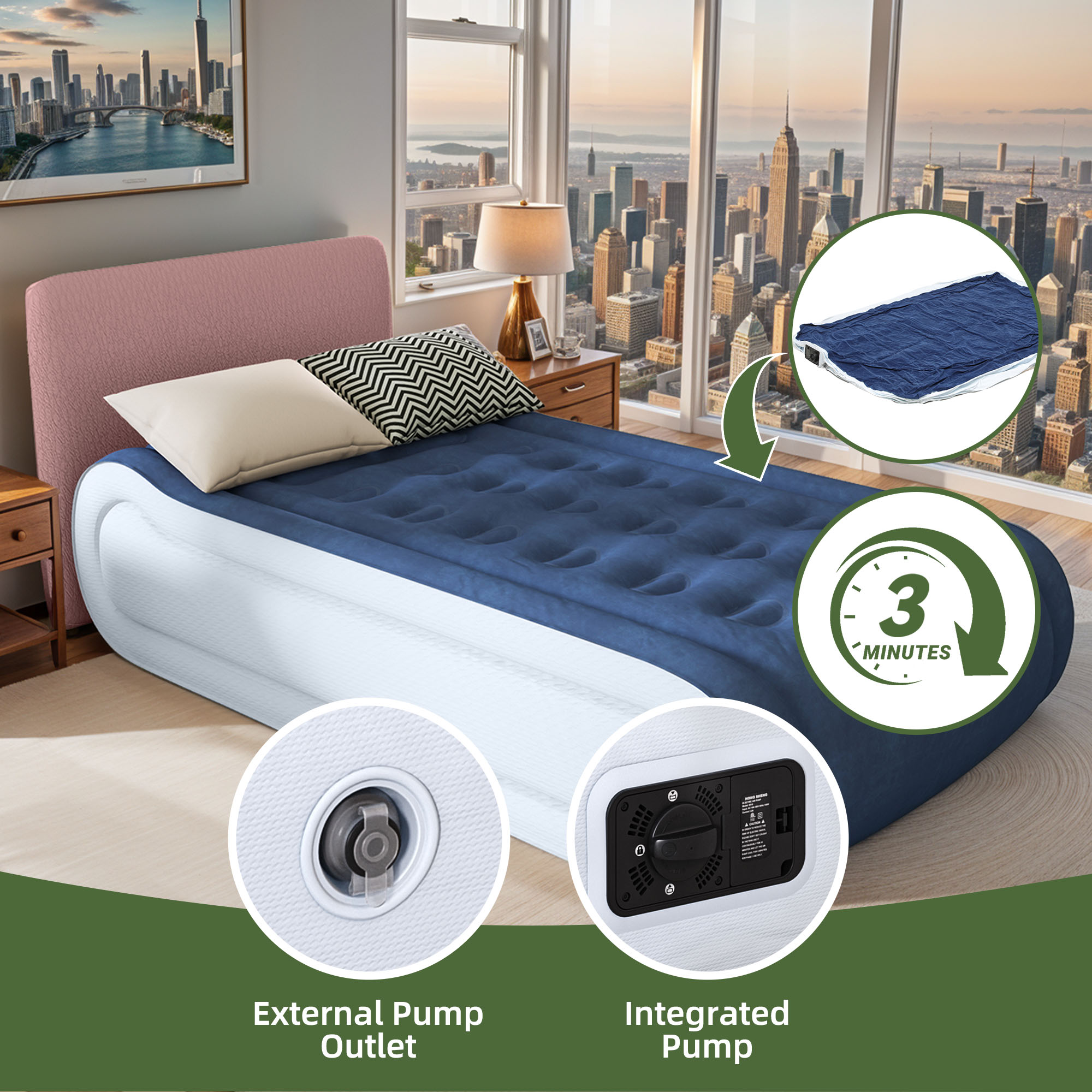 Uforic Twin Air Mattress,Luxurious Velvet Surface, Unsurpassed Body Support, Ergonomic Design with Integrated Pillow, Emergency Repair Kit, and Rapid Inflation/Deflation