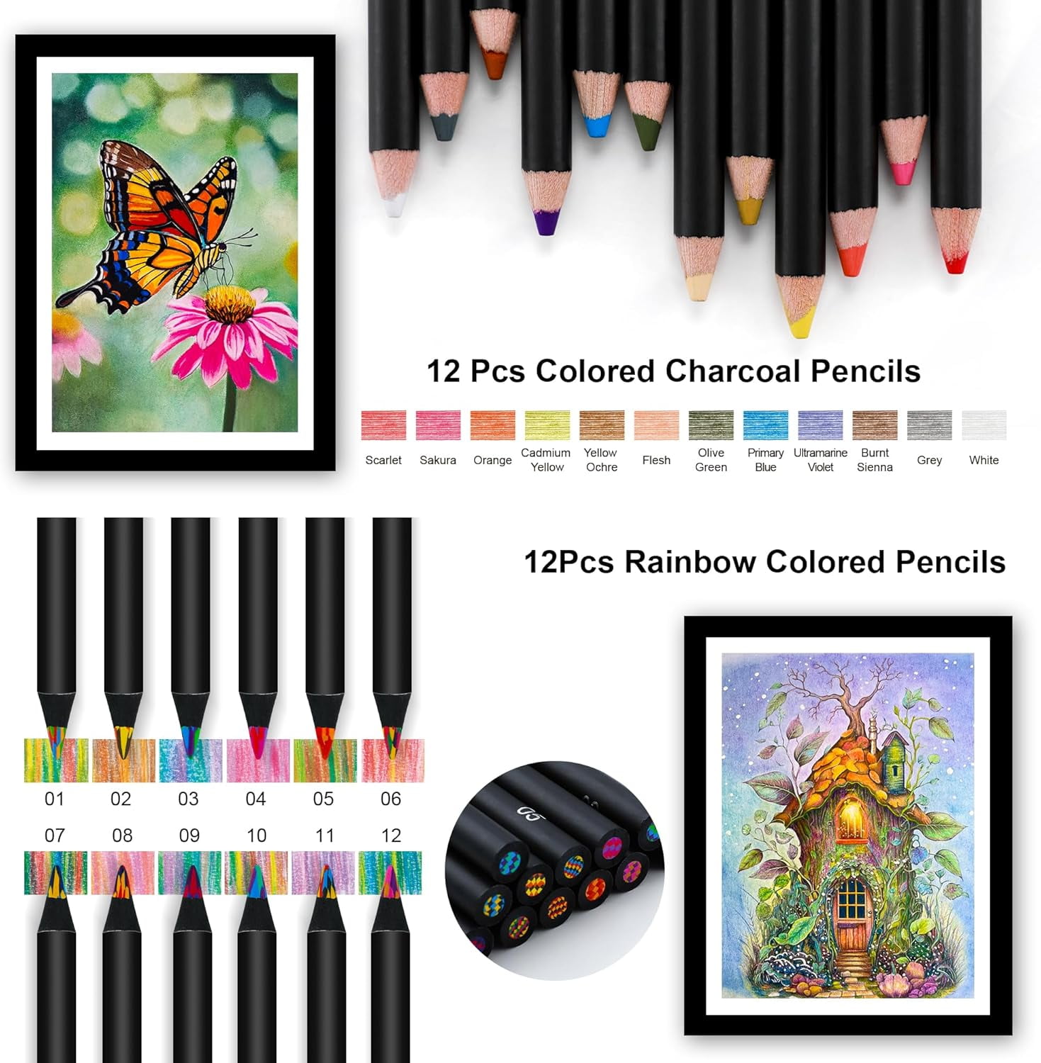 120 PCS Drawing Set Sketching Kit, Art Supplies with 3-Color Sketchbook,Coloring Book,Rainbow,Colored,Watercolor,Metallic,Graphite,Black & Colored Charcoal Pencils,Blending Tools and More