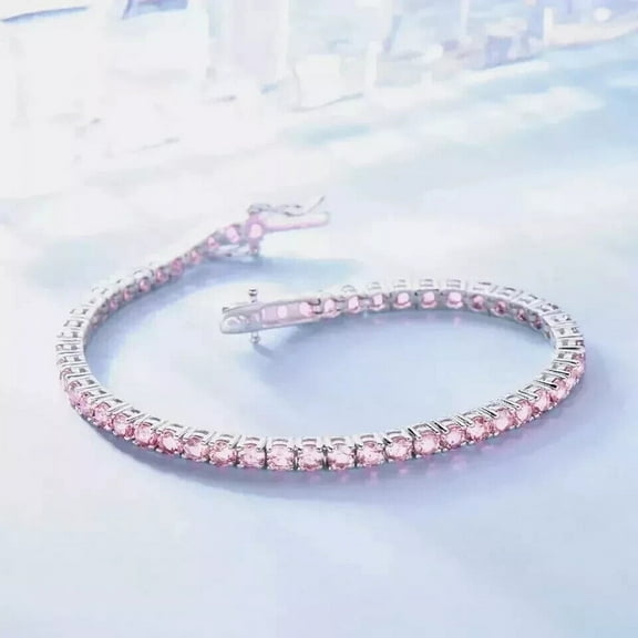 8 Ct Round Lab Created Pink Sapphire Women Tennis Bracelet 14K White Gold Plated