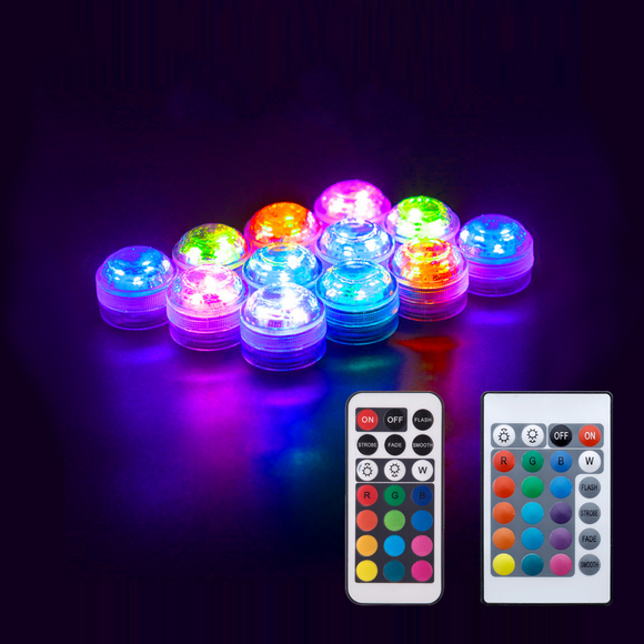 Lumières LED sous-Marines Télécommandées, à Piles, Étanches, Multicolores, Submersibles, pour Fêtes d'Halloween et de Noël, Lot de 10 (avec Deux Télécommandes)