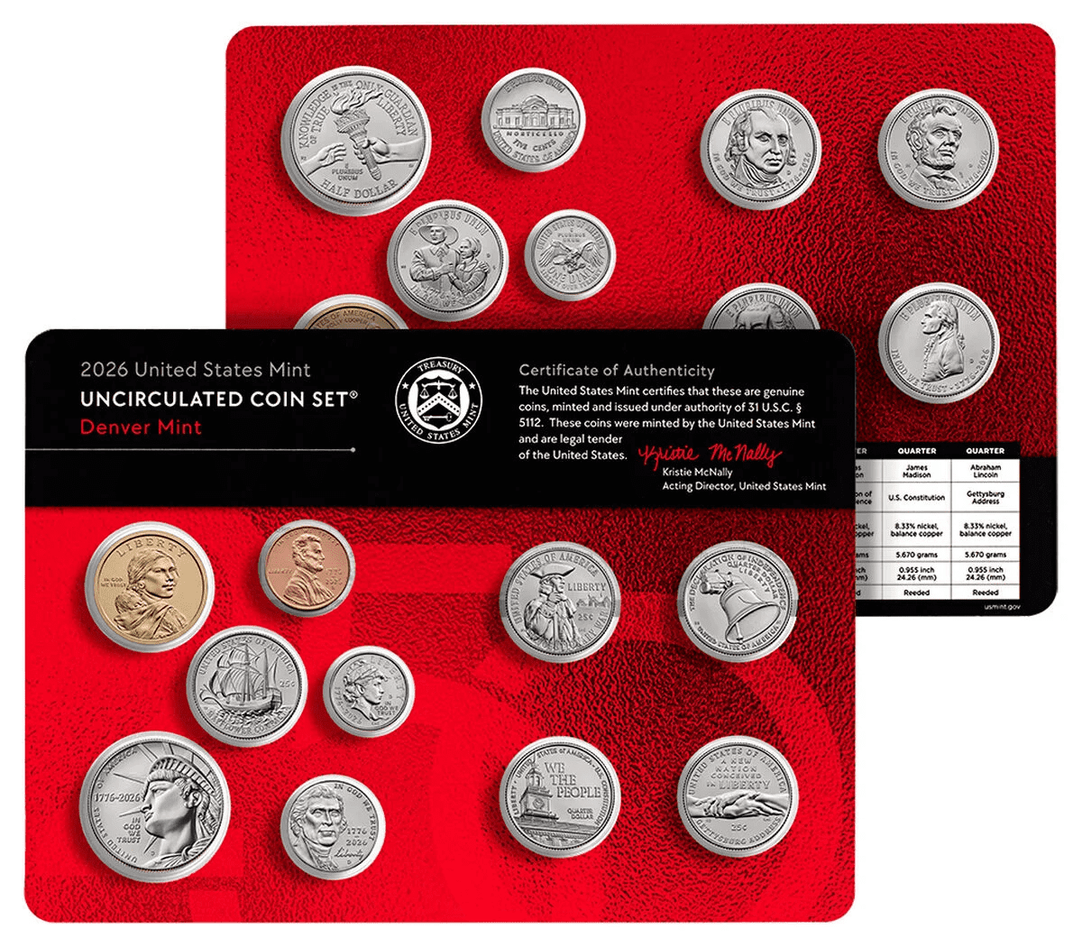 2026 Semiquincentennial Uncirculated Coin Set, P & D, US Mint