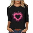 thumbnail image 2 of Vetsdori Womens 3/4 Sleeve Tops Valentine Love Pullover Plus Size Trendy,Heart Print Gifts for Girlfriend Crew Neck T-shirts for Junior Fashion, 2 of 6