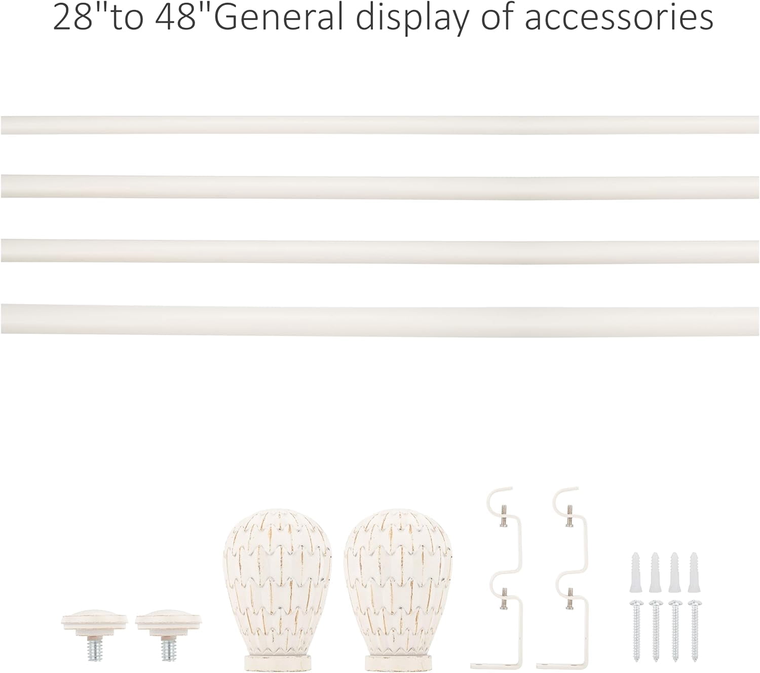 eTeckram 5/8" Double Curtain Rod with Brun Finials,Weathered White,28‘’-48‘’