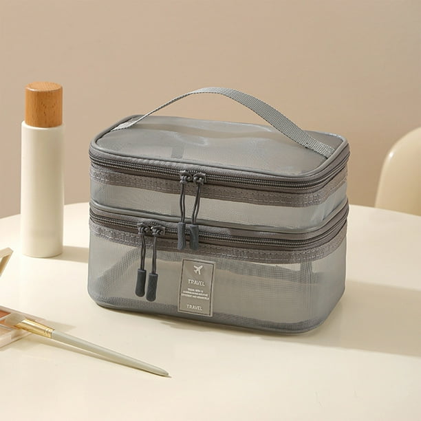 Bolsa de aseo de malla Organizador de viaje Multicapa para cosméticos y varios objetos con gran capacidad y cierre de cremallera
