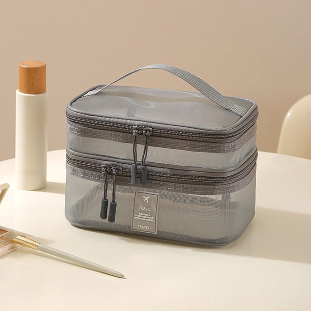 Mesh Toiletry Bag Travel Organizer | Large Capacity Multi-Layer Cosmetics Storage | Portable Sundry Utility Bag | Transparent Mesh Design | Durable Cloth Material | Easy-Access Wide Tote |