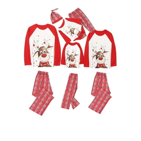 

Eyicmarn Christmas Family Pajamas Set Women Men Kids Baby Boys Girls Sleepwear Deer Printed Pullover Tops Red Plaid Pants Matching Xmas PJS Loungewear Red