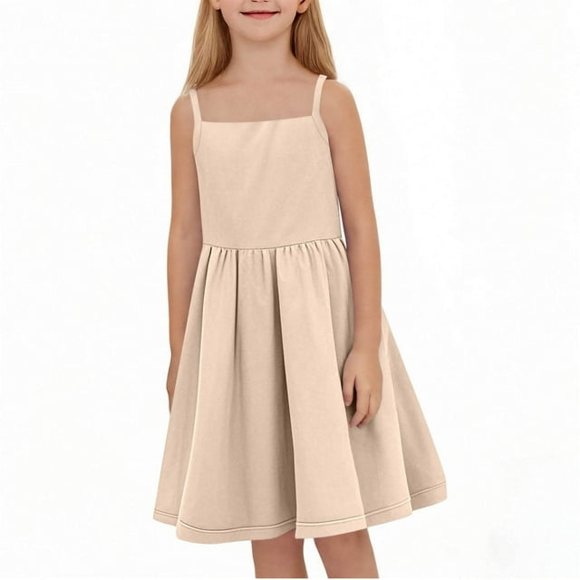 Meichang Robe à Bretelles Spaghetti pour Filles Décontractée Sans Manches à Encolure Carrée Robe Trapèze d'Été Fluide Évasée Coupe Ample Robe de Plage