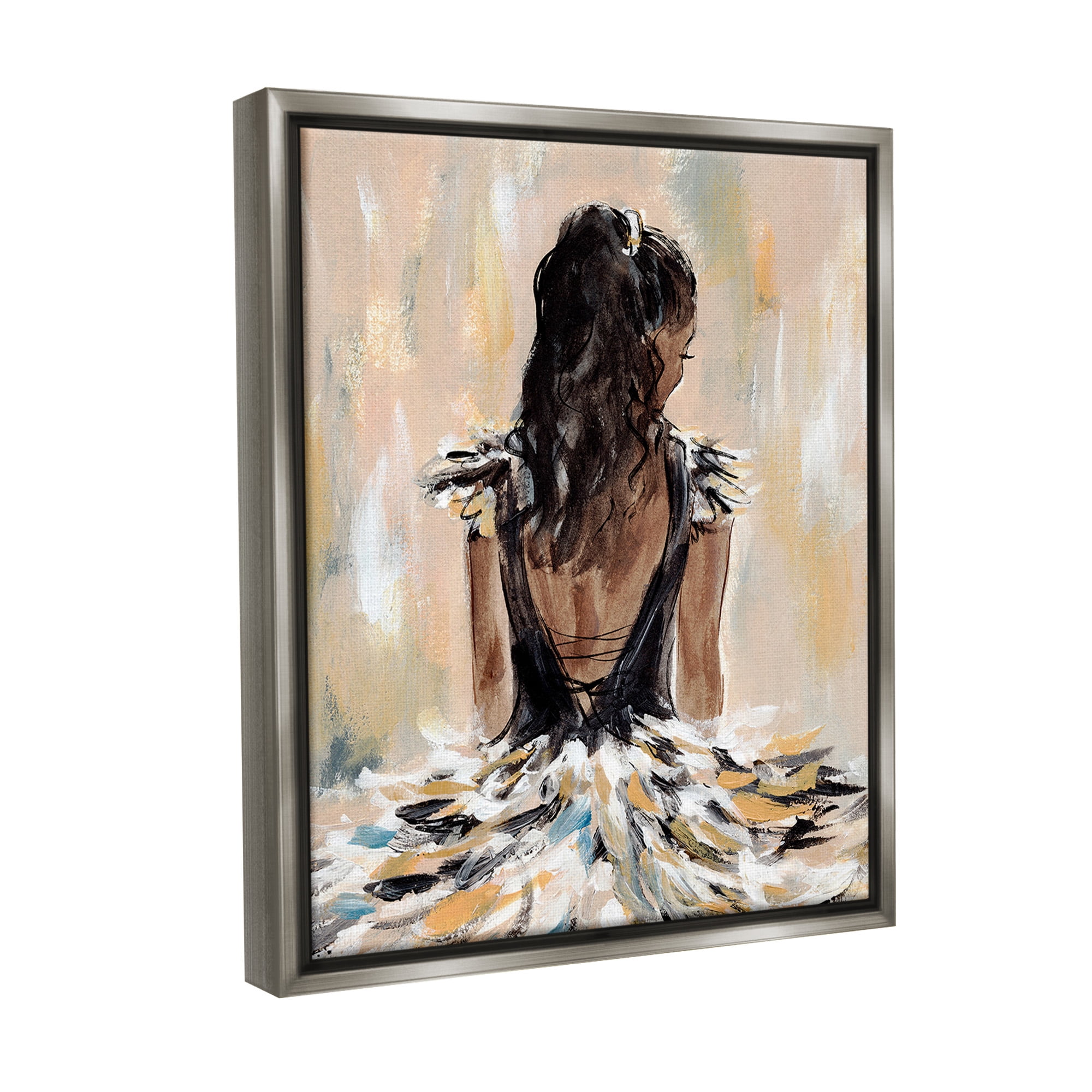Stupell Industries Fashionista in Dress Beauty & Fashion Painting Gray Floater Framed Canvas Art Print Wall Art, 17 x 21