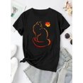 thumbnail image 2 of Women's Stylish Maple Leaf Cat Graphic Tee - Black Casual Short Sleeve T-Shirt with Vibrant Orange & Red Cat Design, Comfortable Summer Top for Casual Attire, Casual Summer Top | Trendy Graphic Tshir, 2 of 6