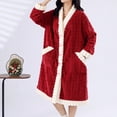 thumbnail image 4 of Soft Fleece Robes for Women Winter Warm Wrap V-Neck Button-up Bathrobe with Pockets Long Sleeve Mid Length Thick Robe Nightgown, 4 of 5