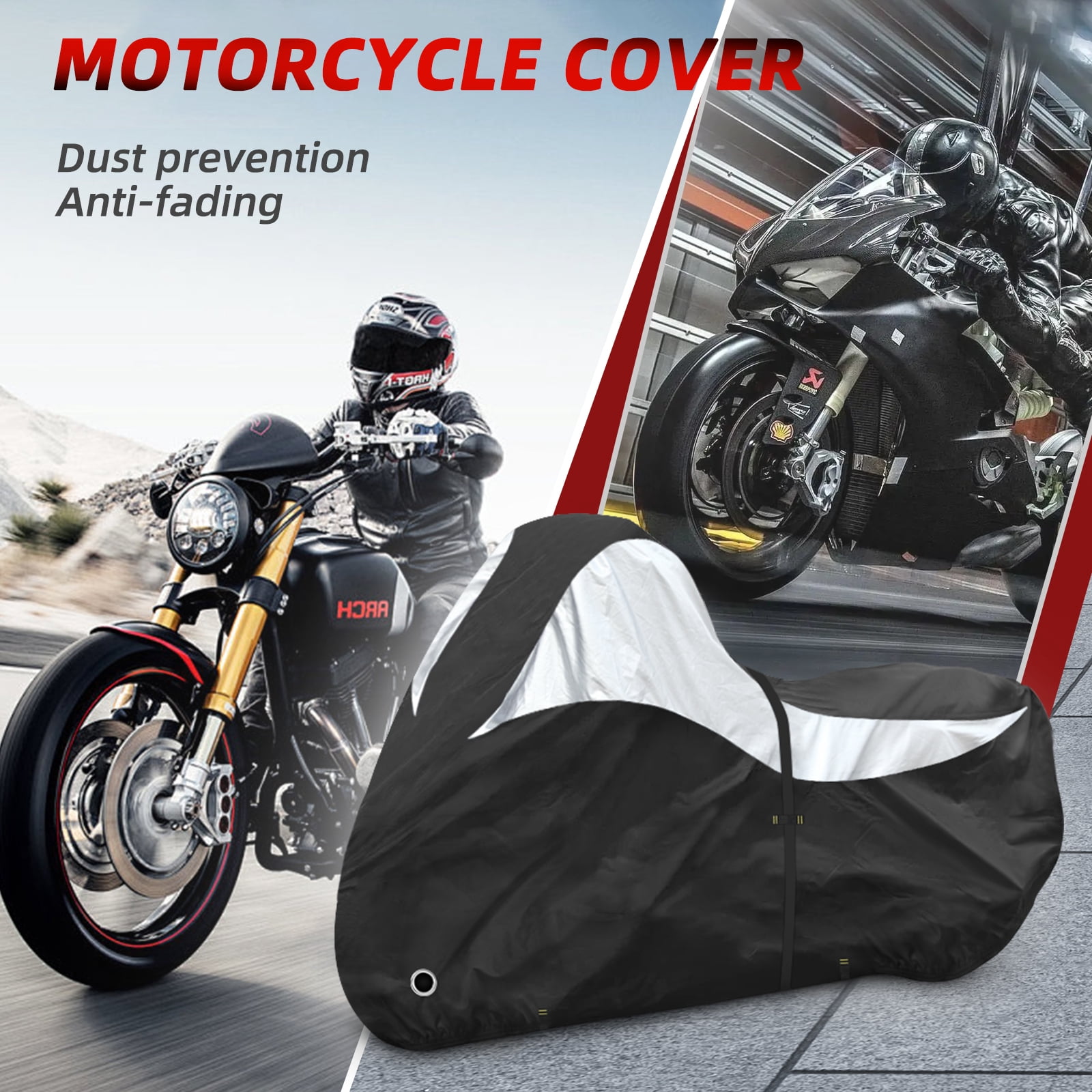 Zenicham 600D Motorcycle Cover，Heavy Duty Waterproof Motorcycle Covers Outdoor Storage with Lock-Holes Compatible with Harley Davidson, Honda, Suzuki, Kawasaki, Yamaha (96"-XXL)