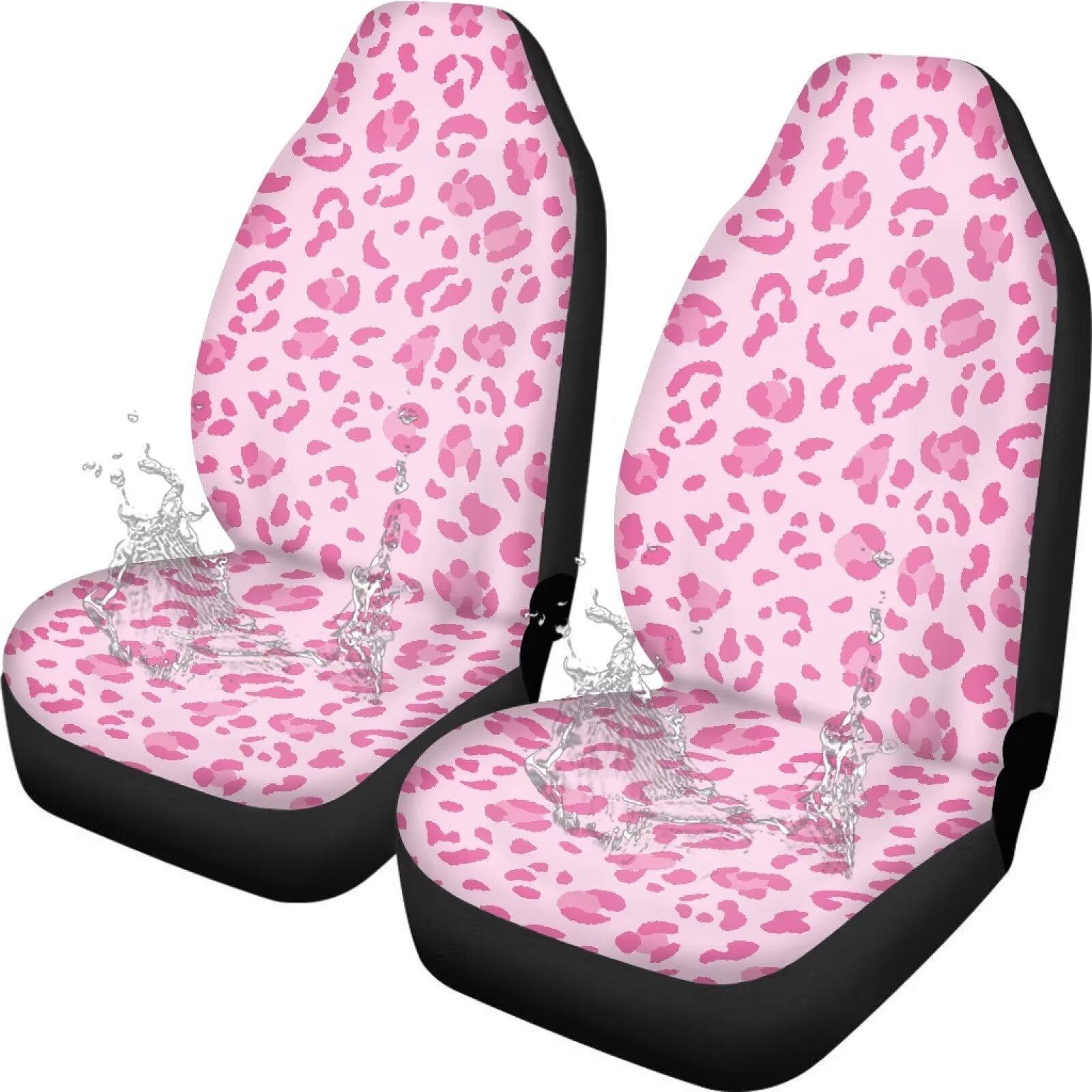 Uorisanigo Car Seat Covers Waterproof Auto Seat Covers Protector Removable Automotive Accessories Universal Front Car Seats Fit Most Cars Women Men, Pink Cheetah Leopard Print
