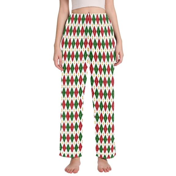 joogoo Women Red Green Checkered Pajamas Pants Lounge Bottoms Pjs with Pockets M