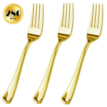 280 Piece Gold Plastic Forks Set - Reusable & Recyclable - Elegant Gold Plastic Forks for Weddings, Anniversaries, Showers, Parties - Sturdy & Durable Utensils for Special Events by JL Prime