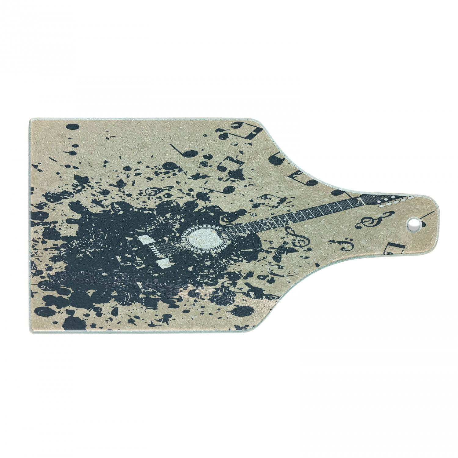 Beige and Dark Blue Guitar Print Glass Cutting Board