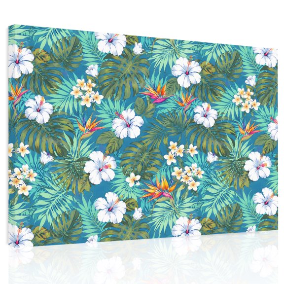 White Hibiscus Flower Canvas Print Wall Art Tropical Boho Monstera Palm Leaf Botanical Wall Decor Modern Artwork Paintings Pictures for Living Room Stretched and Framed Ready to Hang - 12" x 16"