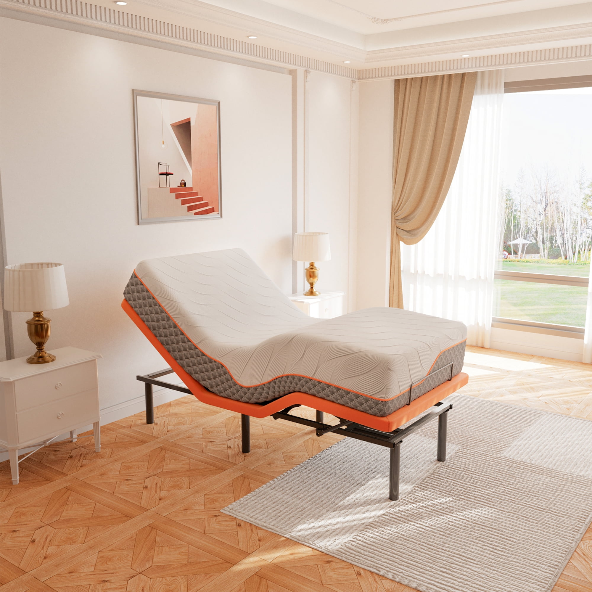 ESHINE Adjustable Bed Frame Twin XL + Memory Foam Hybrid 12 inch