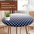 thumbnail image 4 of Navy Blue Ombre Stripe Round Tablecloth, Fitted Table Cover with Elastic for 45"-54" Round Tables, Modern Abstract Gradient Striped Table Cloth Outdoor Indoor Dinning Party Waterproof Tablecloths, 4 of 7