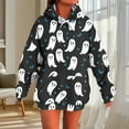 thumbnail image 2 of Moxiu Womens Oversized Halloween Sweatshirt Ghost Hoodies Long Sleeve Hooded Sweatshirt Spooky Season Pullover Tops Black,M, 2 of 5