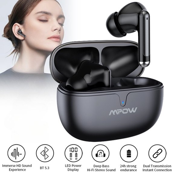 VTIN In-Ear Bluetooth 5.3 Earbuds - 24H Battery, 3.8g Lightweight, Noise Cancelling, Touch Control, TWS for Music/Gaming/Everyday Use