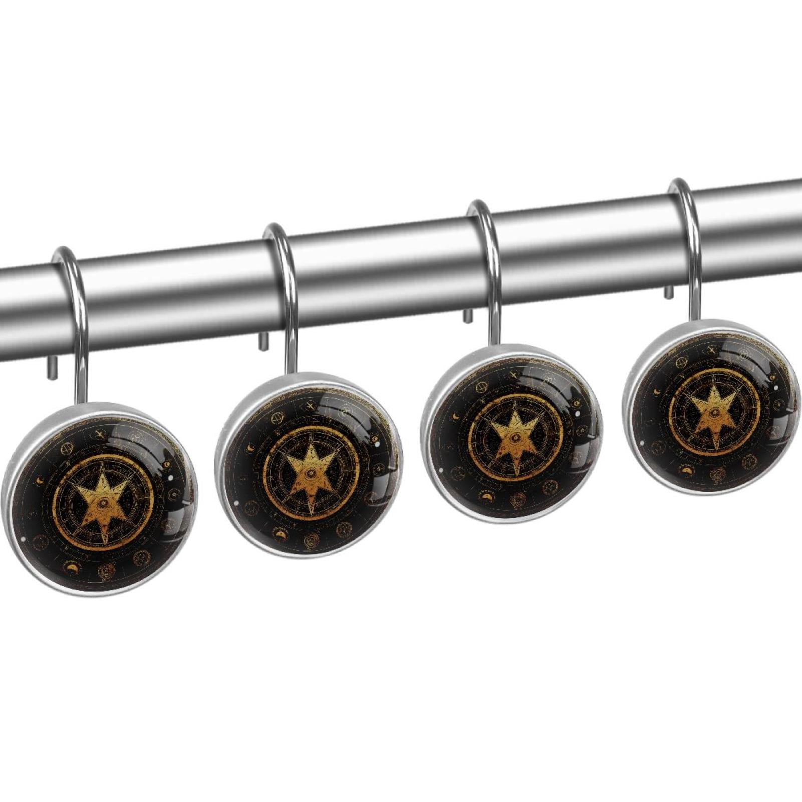 Bill Cipher Wheel Zodiac Circle Shower Curtain Hooks Round Crystal Glass, Set of 12 Shower Curtain Rings - Shower Hooks for Curtain Shower Rings