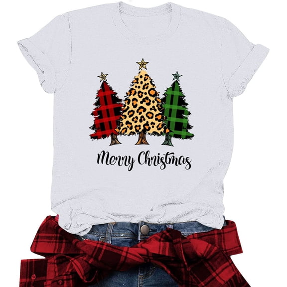 AGWOLF Christmas Tree Shirt for Women Funny Merry Christmas Printed Xams T-Shirts Short Sleeve Ugly Tops Xmas Holiday Gifts