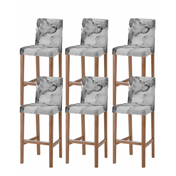 Marble Grey Bar Stool Covers Set of 6, Modern Abstract Ink Painting Luxury Stretch Washable Bar Chair Covers with Backs, Removable Pub Counter Height Chair Cover for Kitchen Dining Room Cafe