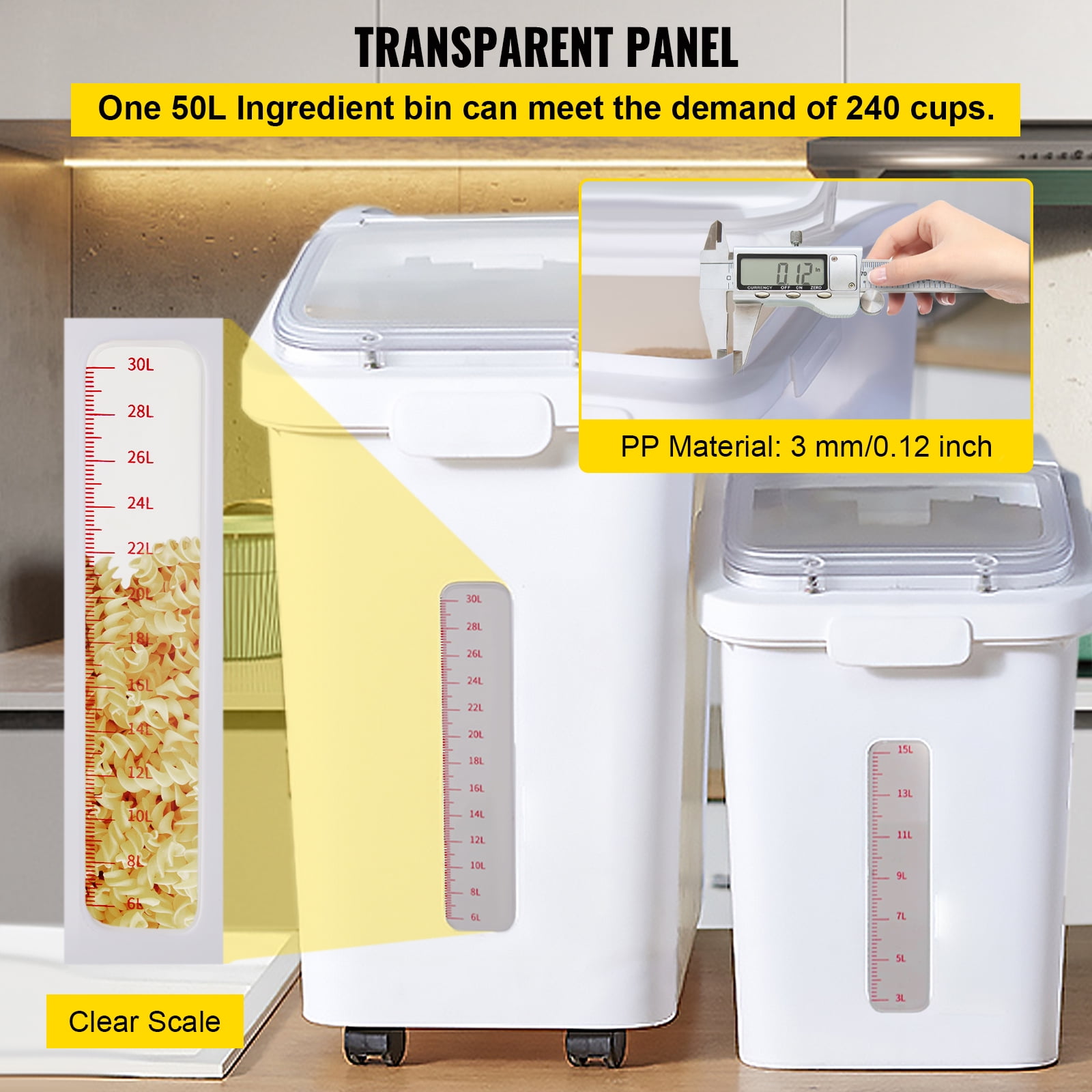 VEVOR 27 Gal. Ingredient Storage Bin with 500 Cup Commercial Food Container  with Scoop and Sliding Lid for Kitchen,White MX750X400X755MM01V0 - The Home  Depot