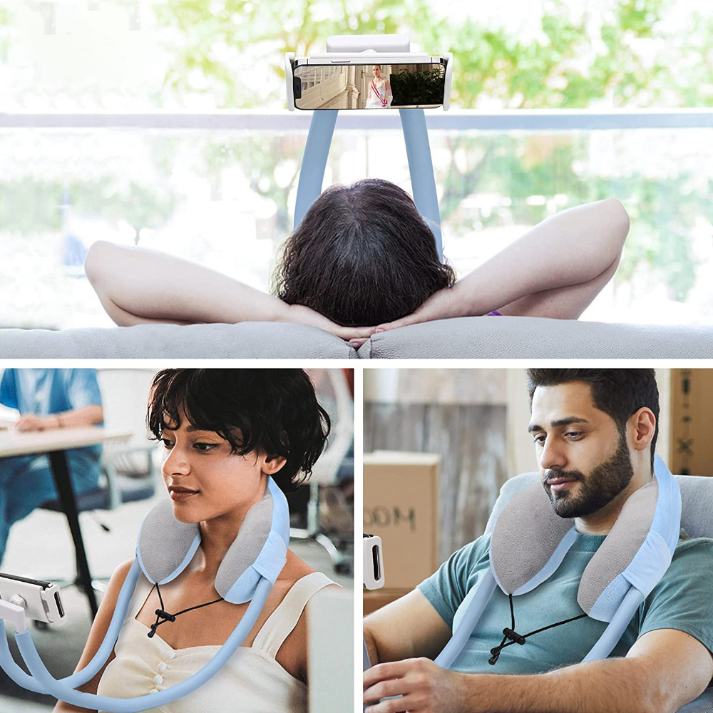 Neck Pillow Phone Holder, Lazy Gooseneck Cell Phone Stand with 360 Clips, Universal Mobile Phone Tablet Stand for iPhone 14/14 Pro Max/13 (Black)