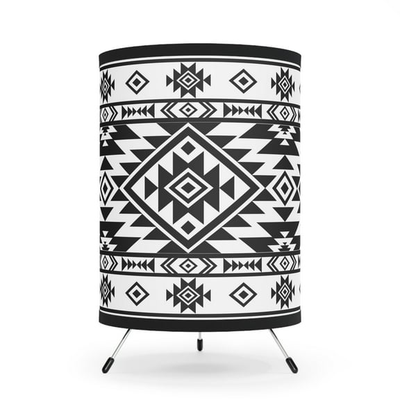 Table Lamp, Tribal Ethnic Print, Eclectic Home Decor, US Plug, Black and White Shade, Native Design, CA Plug, Boho Chic Lighting, Unique