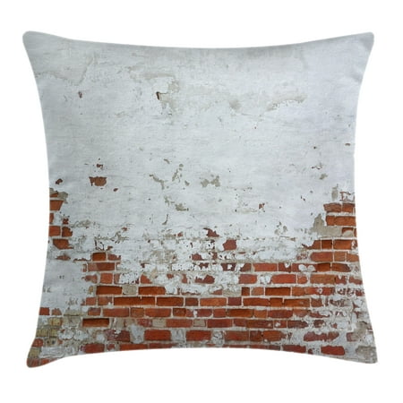 Rustic Home Decor Throw Pillow Cushion Cover, Dated Damaged Peeling Wall Covered with White Paint Vintage Inspired City Scene, Decorative Square Accent Pillow Case, 16 X 16 Inches, Red, by