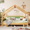 thumbnail image 2 of Bellemave Extendable Montessori House Bed, Wood Twin to King Daybed with Soft Cushion Rails, Double Twin Beds with Roof-Shaped, No Box Spring Needed (Natural+Green), 2 of 8