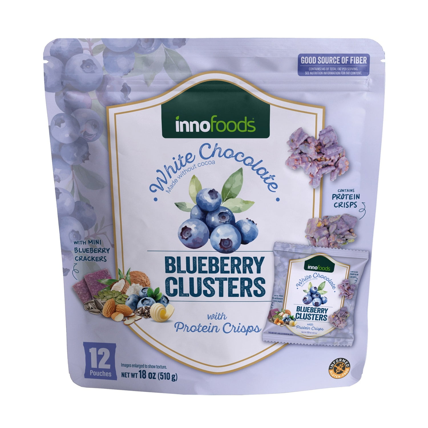 Innofoods White Chocolate Blueberry Clusters, 1.5 Ounce (Pack of 12)
