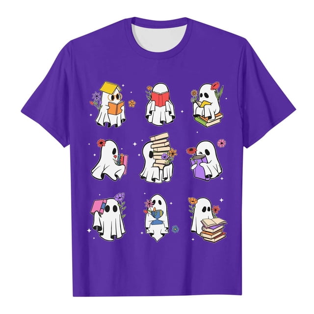 T-Shirt de Lecture Mignon pour Dames d'Halloween, Manches Courtes, Décontracté, Intéressant, Généreux