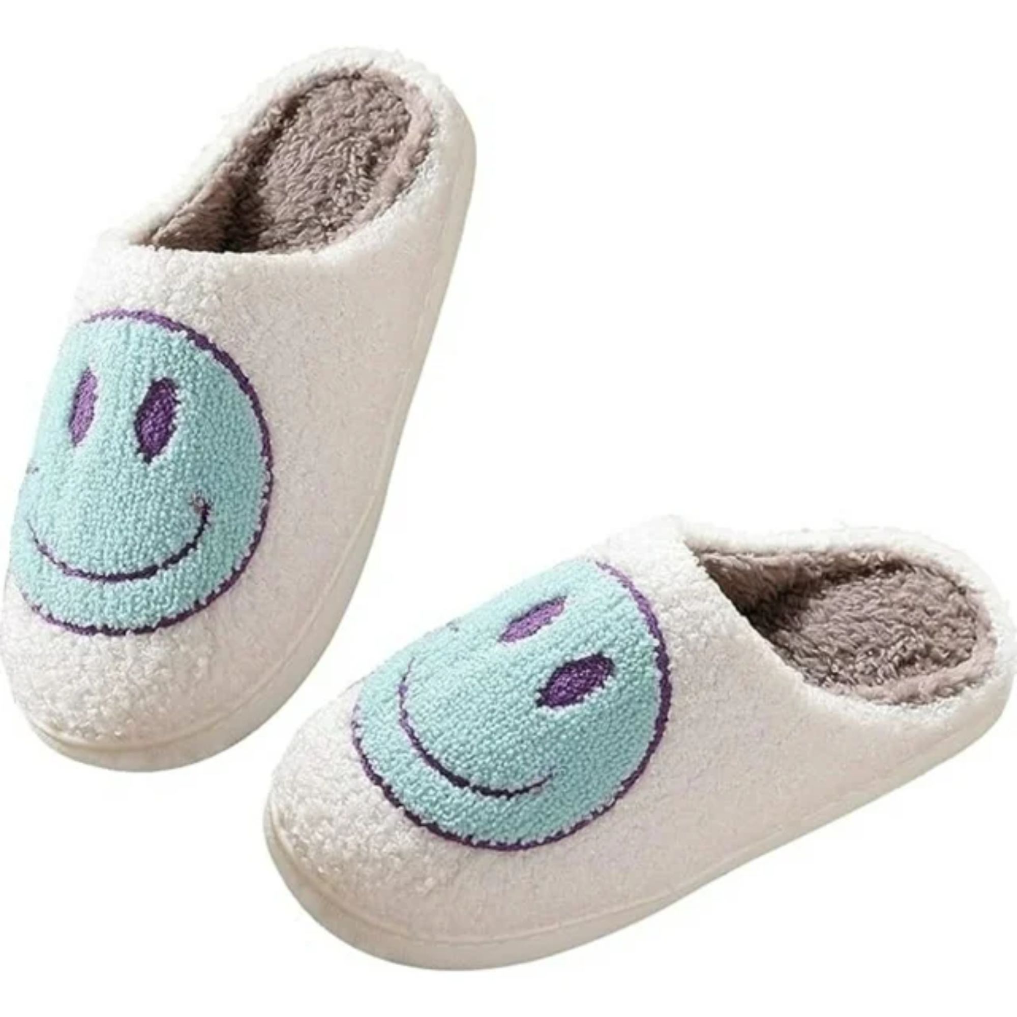 BERANMEY Cute Smile Face Slippers for Women Perfect Soft Plush Comfy Warm Slip-On Happy Face Slippers fo Women Indoor fluffy Smile House Slippers for Women and Men Non-slip Fuzzy Flat Slides - image 4 of 8