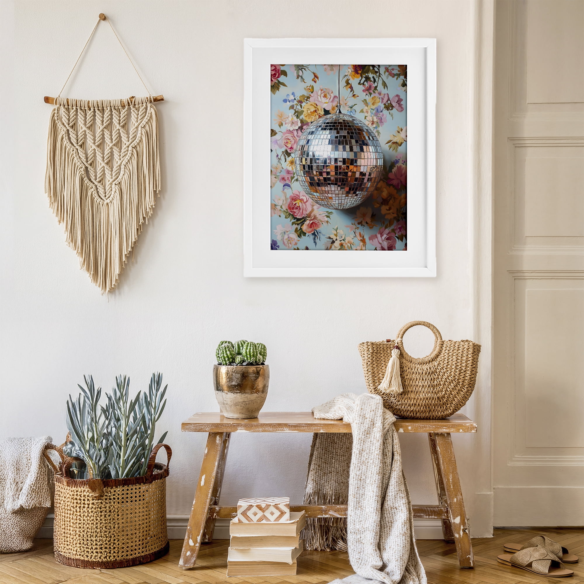 Stupell Industries Floral Disco Ball Reflection White Framed Print Under Glass, design by LSR Design Studio