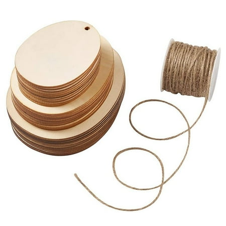 

30Pcs Wooden Easter Eggs Oval Pendant DIY Crafts with Hemp Cord Twine String for Home/Tree/Door Decoration