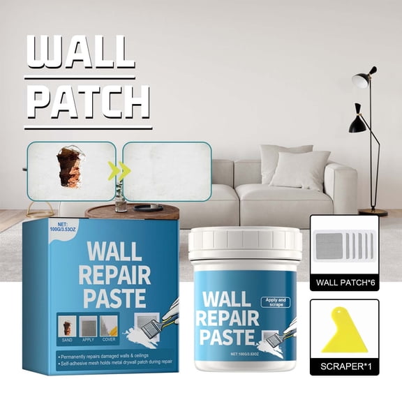 Wall Repair Kit for Patching Holes, Cracks, Dents | Easy-to-Use Wall Patch with Plasterboard Repair Compound for Home, Office & Interior Wall Damage