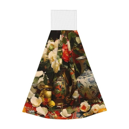 

Sikiie Elegant Still Life Roses Hand Towel with Loop Hanging Towel Absorbent Tie Towels for Kitchen Tea Bar Bathroom Decor