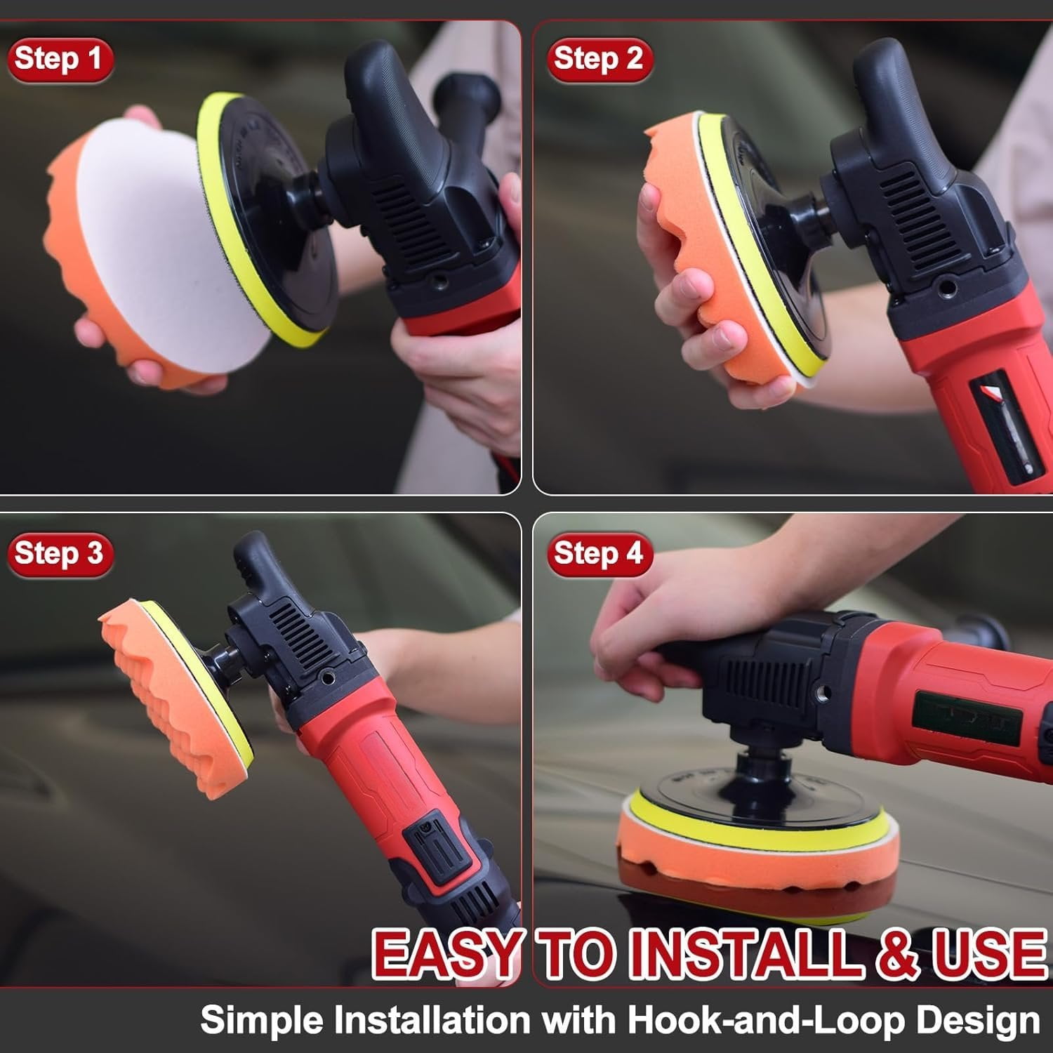 6/7 inch Buffer Polisher,Rotary  Buffer,1600W  Polisher Waxer Kit with 6 Variable Speed 1000-3500RPM & 4 Polishing Pads,Detachable Handle for  Polishing and Waxing