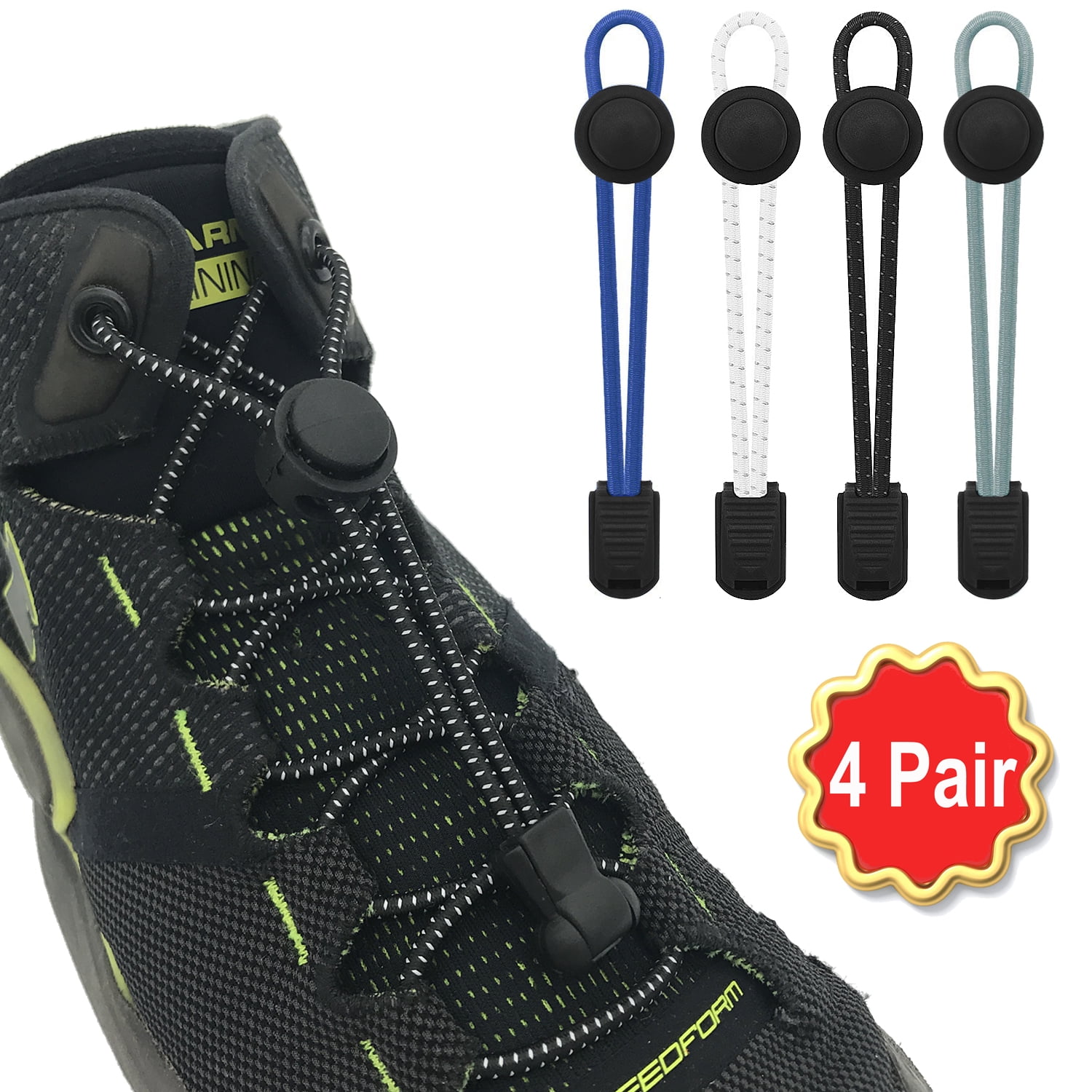4 Pair Elastic No-Tie Laces Sport Shoe Lock For Running Jogging Triathlon 