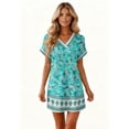 thumbnail image 6 of Women's Fashionable Floral Print V-Neck Short Sleeve Dress with Pocket, Casual Pullover Summer Dress, Comfortable Loose Fit, Stylish Ladies Wear,Green,L, 6 of 8