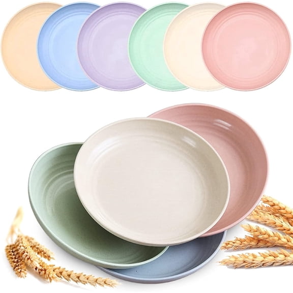 Set of 4 Lightweight Dinner Dishes,7.9In Multi-color Reusable Plastic Plates for Camping,Reusable Dishes for Salad,Fruit,Sandwich