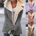 thumbnail image 3 of Women Winter Solid Color Buttons Lapel Warm Coat Plush Thick Outerwear Jacket, 3 of 8