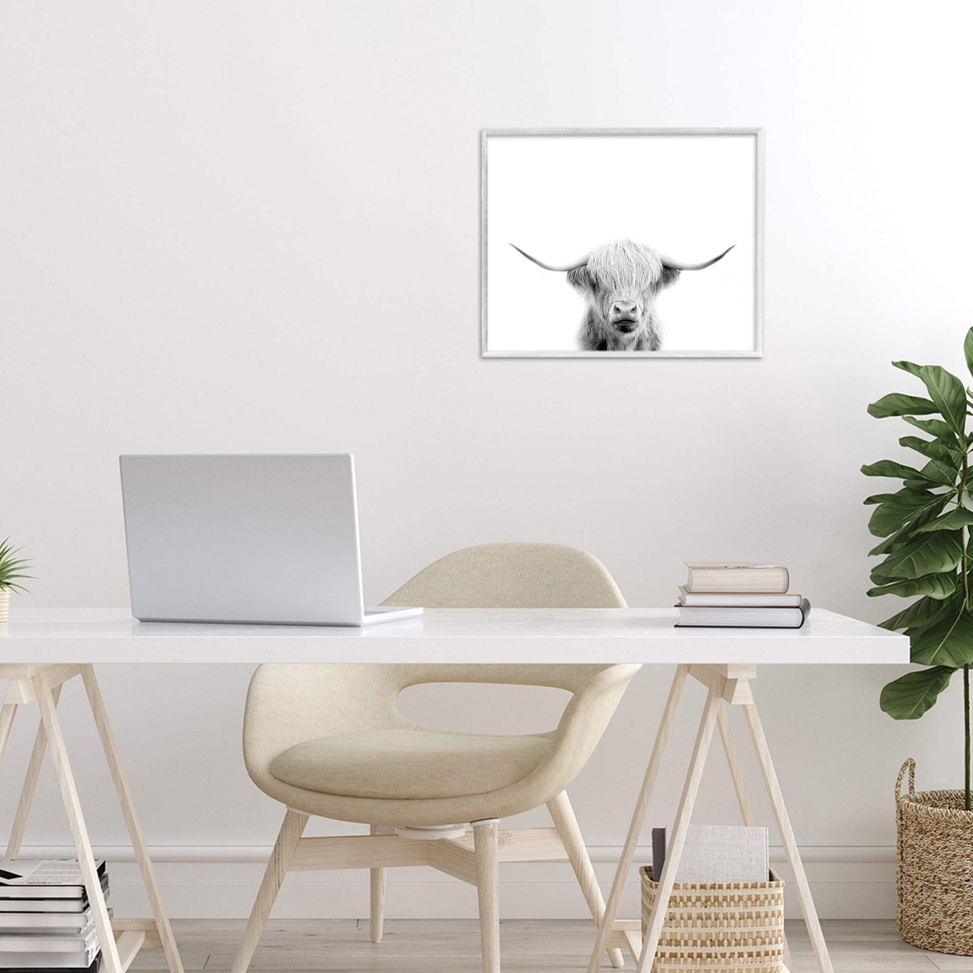 Stupell Industries Scottish Cow Portrait White Framed Giclee Art, design by Leah Straatsma