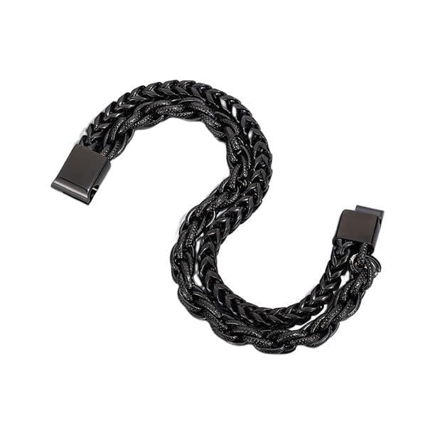 Brazalete de Acero Minnieouse para Hombre Doble Capa Decoración de Mano Negro