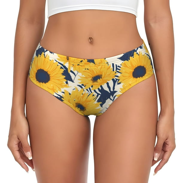Fotbe Blue Striped Sunflower Calzones Estampados para Mujer – Ropa Interior de Algodón, Cómoda, Suave y Elástica-Medium