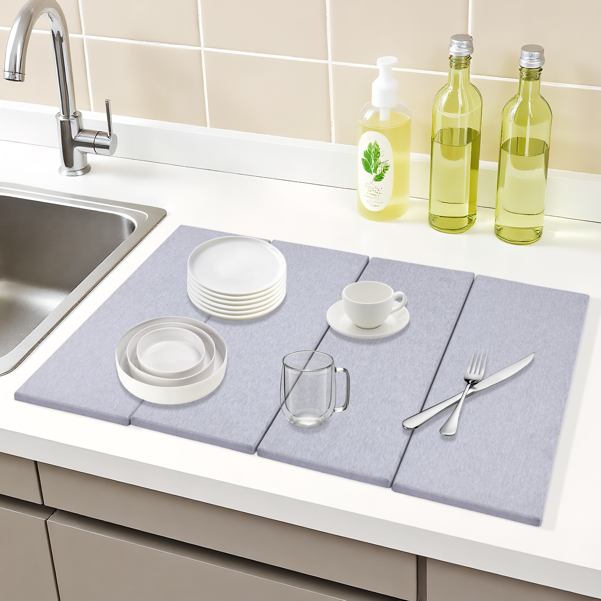 Unique Bargains Foldable Diatomaceous Stone Dish Drying Mat Gray