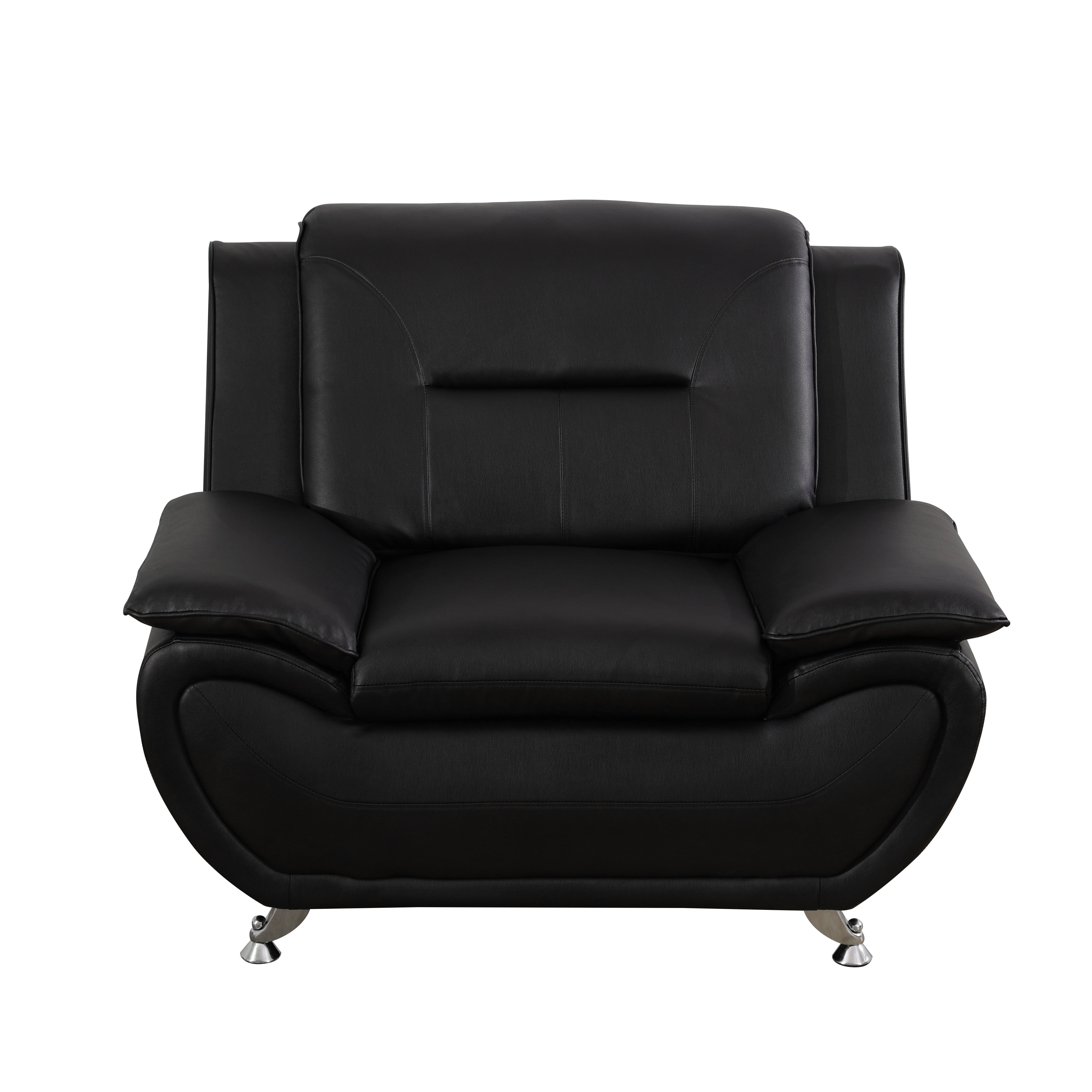 BSHTI 46” Faux Leather Small Recliner Chair Single Sofa Couch with Backrest , Sponge Cushion, Solid Wood Frame for Living Room/Bedroom/Office（Black ）